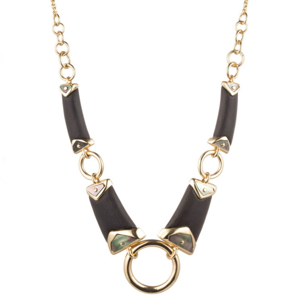 Three Ringed Bib Black Lucite Necklace